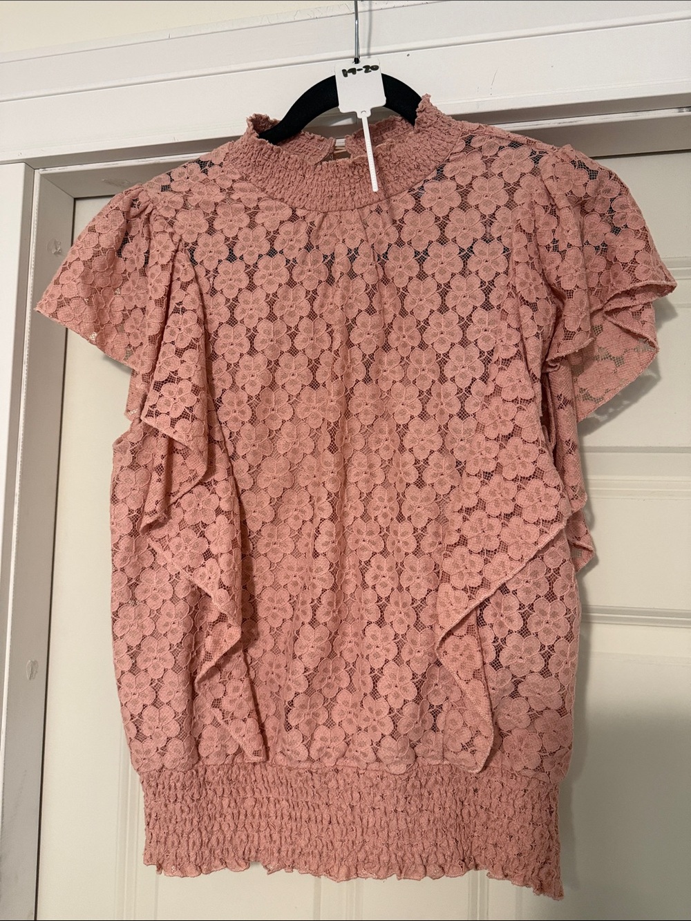 Women's Pink Lace Ruffle Short-Sleeve Top